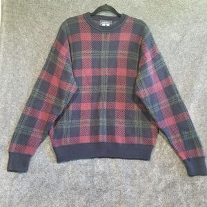 Vintage Woods & Gray Sweater Mens Large Chunky Knit Plaid Crew Neck 100% Cotton